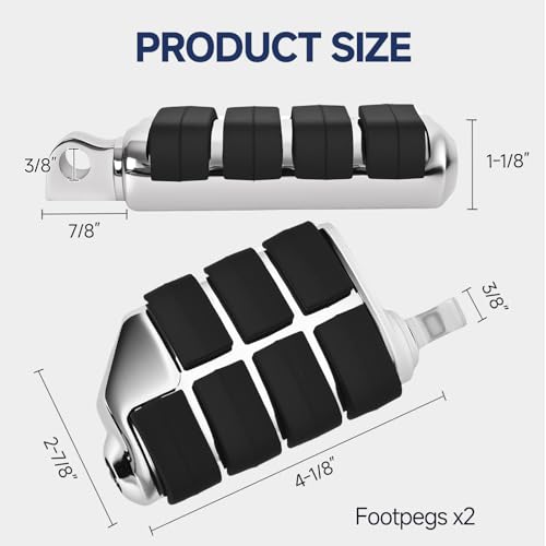 10MM Motorcycle Highway Pegs, Passenger Footpegs Male Mount Aluminum Foot Rest Pedal Compatible with Harley Touring Street Glide Road King Road Electra Glide Sportster Dyna Softail (Chrome) - color: 3#Chrome