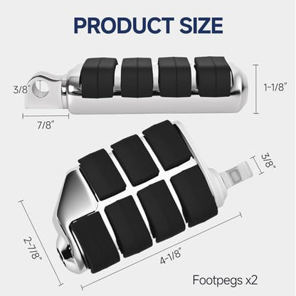 10MM Motorcycle Highway Pegs, Passenger Footpegs Male Mount Aluminum Foot Rest Pedal Compatible with Harley Touring Street Glide Road King Road Electra Glide Sportster Dyna Softail (Chrome) - color: 3#Chrome