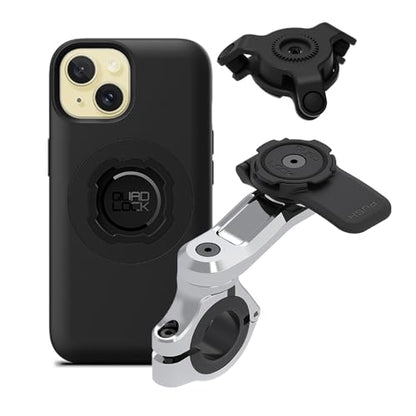 Quad Lock Motorcycle Handlebar Phone Mount PRO Chrome with Vibration Dampener and MAG Phone Case for iPhone 15 - size: iPhone 15