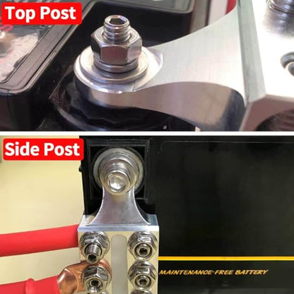 SUNMORN 12-Way 10AWG Up to 4/0 AWG Gauge Battery Terminal Connectors, Top Post Battery Terminals, 3/8”-16 Positive and Negative for Cars Truck Boat Trailer Marine (M10)