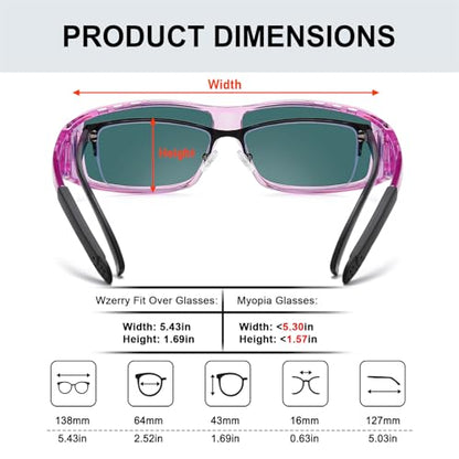 Wzerry Sunglasses Fit Over Glasses Polarized for Men Women, Wrap-Around Glasses UV400 Protection for Driving and Outdoor - color: Black/Grey + Transparent Purple/Grey + Transparent Purple/Pink