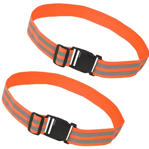 2pcs Outdoor Reflective Waist Belt for Night Sports Activities Elastic Adjustable Sash Comfort for Runners Cyclists Hiking Motorcycle Gear - color: tangerine