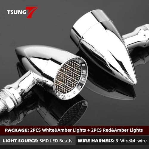 TSUNG 4PCS Motorcycle Bullet LED Front Rear Turn Signal Light SMD Blinker Indicator for Cruiser Chopper Bobber Cafe Racer Street Bike (SMD-Chrome-4PCS) - color: SMD-Chrome-4PCS