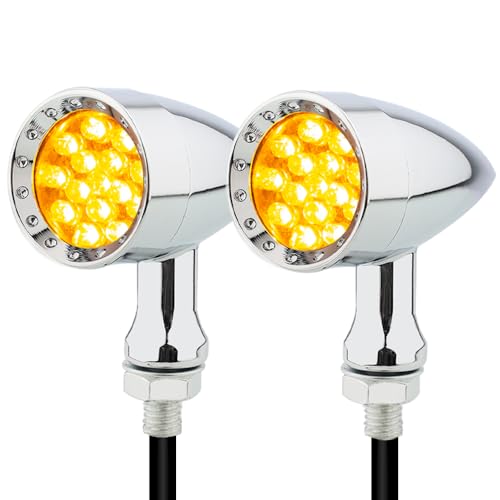 TSUNG Bullet LED Turn Signal Light Motorcycle Front Rear Indicator Small Blinker Universal for Cruiser Chopper Bobber Cafe Racer Street Bike (B-Chrome-Amber) - color: B-Chrome-Amber
