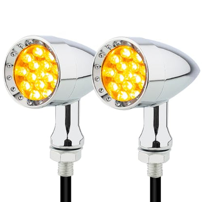 TSUNG Bullet LED Turn Signal Light Motorcycle Front Rear Indicator Small Blinker Universal for Cruiser Chopper Bobber Cafe Racer Street Bike (B-Chrome-Amber) - color: B-Chrome-Amber