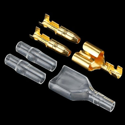 50 Sets Double Spade Connector 2 to 1 Motorcycle Wire Splice - for 4mm Bullet Crimp Terminal Heat Shrink Butt Diameter Male Female 1:2 Transparent Sheath with Sleeve, Electrical Connecting Tool