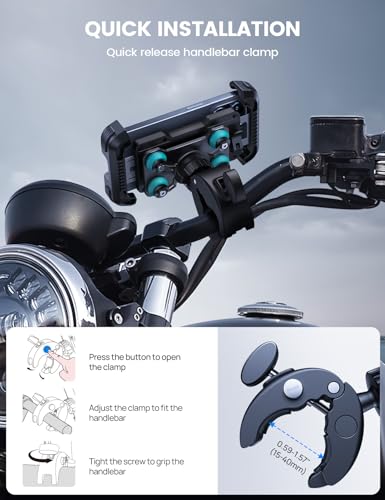 Lamicall Motorcycle Phone Mount Holder - [Dual Vibration Dampener] [Upgrade Handlebar Clip] Motorcycle Cell Phone Holder, Bike Phone Mount, Fit iPhone 16/15/14/13 Pro Max, 4.7-6.7" Phones, Blue - color: Blue