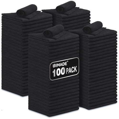 UNIMADE Microfiber Cleaning Cloth, 100 Pack Microfiber Towels for Cars Commercial Grade Work Rags Bulk Detailing Cloth for Automotive Bar Mechanic Restaurant Garage Housekeeping, 11.5"x 11.5", Black - color: Black, size: 100pk