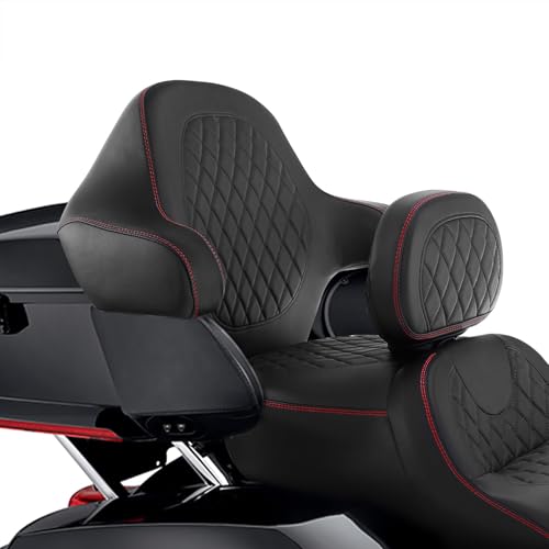 HR3 Wrap Around Backrest Pad for King Trunk Chopped Trunk Compatible with 2014-later Harley Touring Road King Road Glide Street Glide Electra Glide (Diamond Red Stitches) - color: Red Stitches