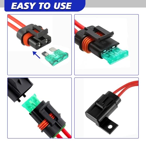 BOJACK Waterproof Inline Fuse Holder 12V with Cover, ATO/ATC Blade Fuse Holder 12AWG 30A, Automotive/Marine/Vehicle Weatherproof Protecting Circuits and Electrical Equipment(Pack of 6)