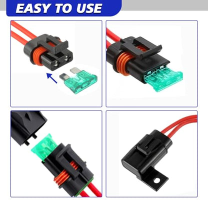 BOJACK Waterproof Inline Fuse Holder 12V with Cover, ATO/ATC Blade Fuse Holder 12AWG 30A, Automotive/Marine/Vehicle Weatherproof Protecting Circuits and Electrical Equipment(Pack of 6)
