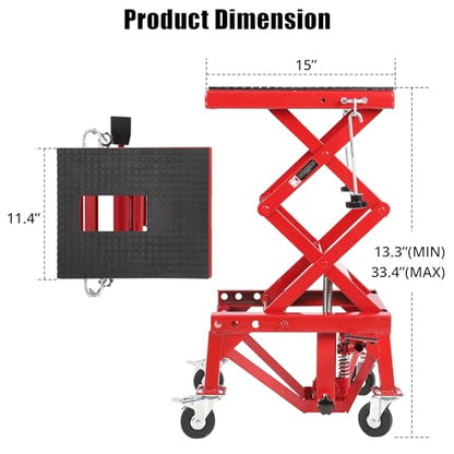 350 Lbs Heavy Duty Hydraulic Motorcycle Lift Table, Foot Operated Scissor Jack with 4 Wheels for ATV Dirt Bike UTV, Motorcycle Jack Stand for Garage Shop Maintenance & Repair
