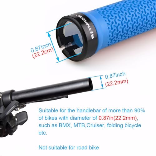 GPMTER Bike Handlebar Grips, Single Lock on Bicycle Handle Bar, for BMX, Mountain, MTB, Beach Cruiser, Scooter, Folding Bike, Soft Non-Slip-Rubber Hand Grip Comfortable Ergonomic - color: Blue
