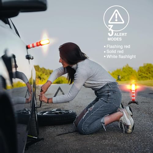 XTREME STP LED Road Flares, Emergency Road Flares for Vehicles, Car Flares with 3 Alert Modes, Magnetic Base, Foldable Stand, Emergency Roadside Lights, Visible Up to 1 Mile, White Flashlight - size: 4 Pack