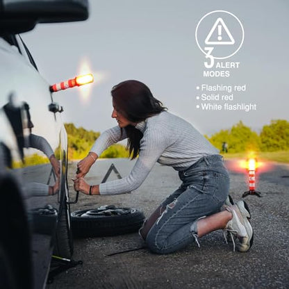 XTREME STP LED Road Flares, Emergency Road Flares for Vehicles, Car Flares with 3 Alert Modes, Magnetic Base, Foldable Stand, Emergency Roadside Lights, Visible Up to 1 Mile, White Flashlight - size: 4 Pack
