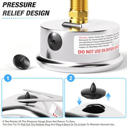 MEANLIN MEASURE -30inHG~60Psi Vacuum Pressure Gauge 1/4" NPT 2.5" FACE DIAL, Stainless Steel Liquid Filled Pressure Gauge WOG Water Oil Air Center Back Mount - size: -15-60Psi