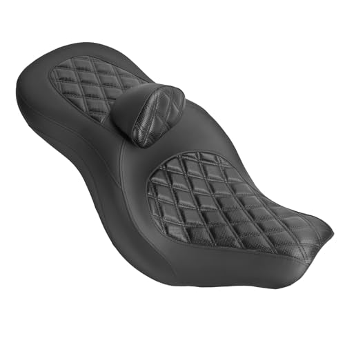 One-Piece Driver Passenger Seat Motorcycle 2-Up Seat with Driver Backrest Cushion Pad Compatible with Harley Softail Sport Glide FLSB Low Rider FXLR FXLRS FXLRST 2018-Later (Black Diamond Stitching) - style: Black Diamond Stitching with Backrest