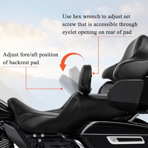 FOVPLUE Adjustable Rider Backrest, Detachable Plug-in Driver Backrest Pad w/Mounting Kit for Harley Touring 2009-2025,CVO Road Glide Street Glide Tri Glide FLHTK/L Electra Glide Road King,BLACK - color: Black Smooth style