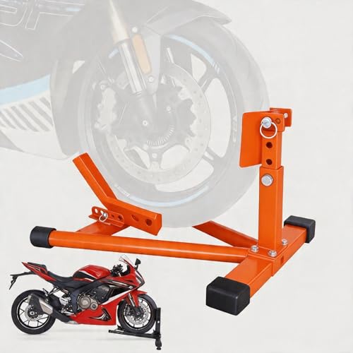 Motorcycle Wheel Chock,1800LBS Heavy Duty Front Wheel Stand for 15"-22" Tires | Adjustable Motorcycle Trailer Wheel Chock | Steel Front Motorcycle Stand for Trailer Transport & Garage Storage (Orange) - color: Orange