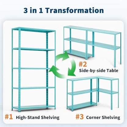 Storage Shelves, Heavy Duty 5-Tier Shelf Organizer & Adjustable Garage Shelving Unit, 2500 lbs Capacity, Metal Shelves, 68" H x 35" W x 12" D - size: 68" H x 35" W x 12" D-Light Green