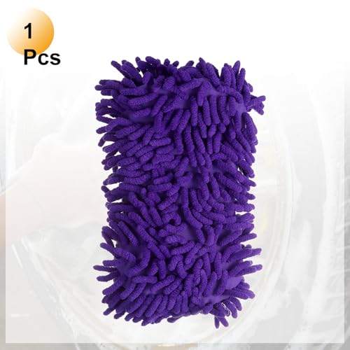 HARFINGTON Car Wash Sponge 8.7" x 4.3" Chenille Microfiber Mitt Scratch-Free Absorbent Scour Scrubber Cleaning Sponge for Washing Detailing on Cars, Trucks, SUV, Boats, RVs, Purple