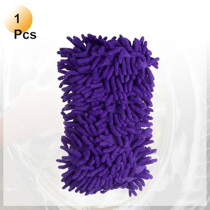 HARFINGTON Car Wash Sponge 8.7" x 4.3" Chenille Microfiber Mitt Scratch-Free Absorbent Scour Scrubber Cleaning Sponge for Washing Detailing on Cars, Trucks, SUV, Boats, RVs, Purple