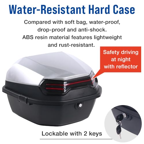 Japard Motorcycle Top Case 42L Daily Rear Tail Box Trunk, Lockable Storage Carrier, Waterproof Universal Mounting for Helmet Luggage (Silver White) - color: Silver White