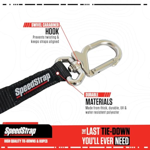 SpeedStrap Motorcycle Tie-Downs with Adjustable Sliding Ratchet (2-Pack) 1.25 Inch x 7 Feet (3,000lb MRC) - Moto Tie Down Straps with Swivel Carabiner, Built-in Soft Ties & Safety S-Hooks - Black | Adjustable Sliding Ratchet, Swivel Carabiner, Built-In So
