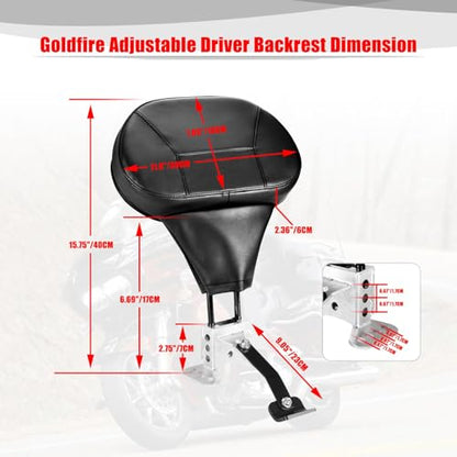 Goldfire Rider Backrest Road King Detachable Adjustable Plug-in Driver Backrest Pad Fits for Harley Street Glide 2009-2024 Ultra Limited FLHTK FLHTKL CVO Limited FLHTKSE Street Glide FLHX Accessories