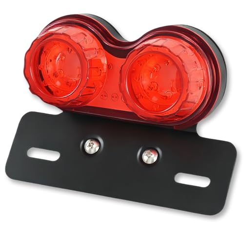 Vintage Motorcycle LED Tail Light Brake Turn Signals Rear Light Integrated with Driving Lamp License Plate Holder for Street Bike Cruiser Chopper Bobber(Red Lens) - color: Red