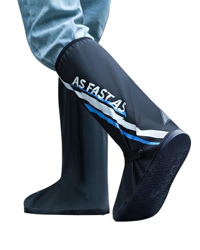 Waterproof Rain Shoe Covers Reusable Anti-Slip and Reflector Portable Motorcycle Rain Boots for Men Women - color: Blue, size: Large