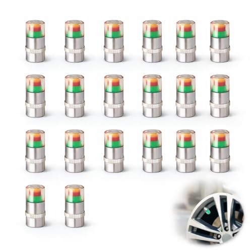 20PCS Tire Pressure Monitor Valve Stem Caps, 2.4Bar 36PSI Sensor Indicator with 3 Color Eye Alert, Anti-Leak Air Valve Covers, Tire Caps with Pressure Gauge for Car Truck SUV Motorcycle Bike