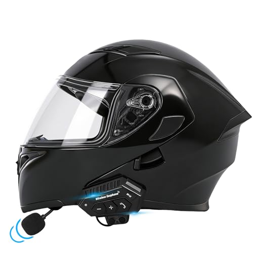 Motorcycle Bluetooth Modular Helmet, DOT FMVSS-218 Approved Flip Up Full Face Motorcycle Dual Visor Helmet, with Dual Speakers and Microphone, for Adults Men and Women