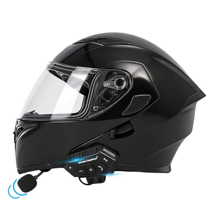 Motorcycle Bluetooth Modular Helmet, DOT FMVSS-218 Approved Flip Up Full Face Motorcycle Dual Visor Helmet, with Dual Speakers and Microphone, for Adults Men and Women