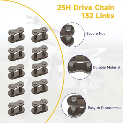 HIAORS 25H Drive Chain 132 Link Compatible with Razor MX650 MX500 SX500 SX650 Mcgrath Electric Dirt Bike Minimoto Motocross XRF500 Mini Rocket Scooter Heavy Duty Parts with Chain Breaker