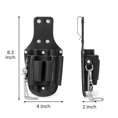 Small Tool Pouch, Genuine Leather Electrician Tool Pouch | 7 Pockets with Metal Tape Chain, Reinforced Rivets, Convenient & Quick Tool Access