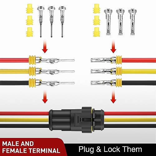 Nilight 280PCS 3 Pin Electrical Connector ‎Plug Male Female Terminal Wire Waterproof Connectors 3 Way Automotive Connect Set for Car Truck Motorcycle Marine Boat 20 Sets - size: 3Pin Connector 200Pcs
