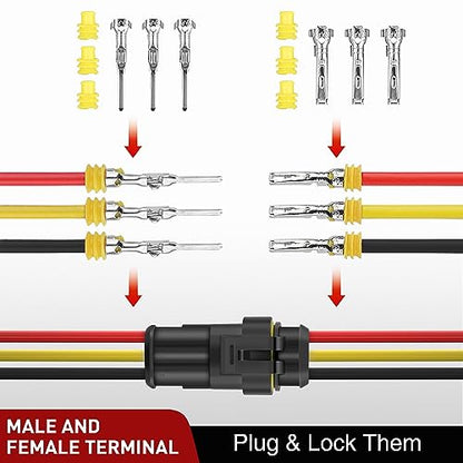 Nilight 280PCS 3 Pin Electrical Connector ‎Plug Male Female Terminal Wire Waterproof Connectors 3 Way Automotive Connect Set for Car Truck Motorcycle Marine Boat 20 Sets - size: 3Pin Connector 200Pcs