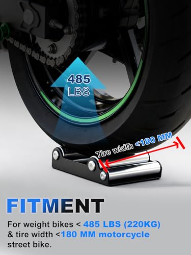 JFG RACING Motorcycle Wheel Cleaning Stand,(Bikes<485 lbs & Tire Width<180 mm) Paddock Wheel Roller Stand for Tire Cleaning & Chain Lubrication-Black - color: Black
