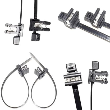 black Nylon Universal edge clip Cable Tie Buckle metal cable clips Zip Tie Mount with 0.19x7.87inch Cables Ties Wire Holder Management Clips Parallel clamp and vertical clamp 24PCS