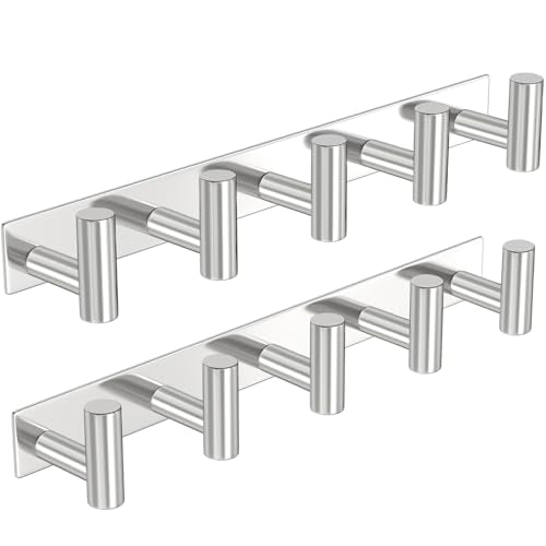 PMMASTO Coat Rack Wall Mounted, 5 "T Shaped Wall Hooks for Hanging, Heavy Duty Stainless Steel Coat Hook Rail for Hat Towel Robes in Bathroom Kitchen Mudroom Entryway (Silver, 2 Pack) - color: Silver, size: 5 "T" Hooks, 2PACK