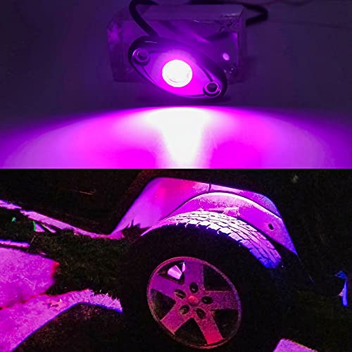 Purple Pink LED Rock Lights with 4 Pods Neon 12V Underglow Underbody Kit Crawler Crawling Dome Exterior Wheel Lamp Compatible for ATV RZR UTV SUV Off-Road Auto Boat Motorcycle Trail Rig Fender - color: Purple Pink