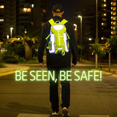 Reflective Motorcycle Backpack – Hi Viz EDC Commuter Bag for Riders, Night Travel, and Daily Use with Helmet Holder, Laptop Compartment, Ventilated Back, Urban Gear (green backpack) - color: Green