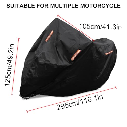 Motorcycle Cover Waterproof Motorbike Cover All Season 190T Durable Night Reflective Snow Cover with Lock-Holes & Storage Bag Vehicle Cover for Outdoor 116 x 41 x 49 inches - size: 116 x 41 x 49 inches