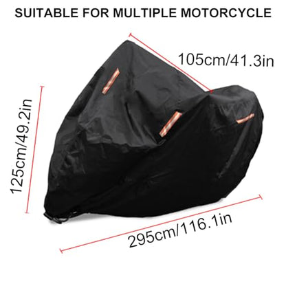 Motorcycle Cover Waterproof Motorbike Cover All Season 190T Durable Night Reflective Snow Cover with Lock-Holes & Storage Bag Vehicle Cover for Outdoor 116 x 41 x 49 inches - size: 116 x 41 x 49 inches