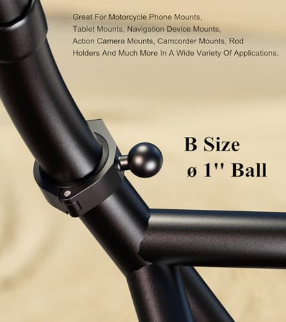 BRCOVAN Aluminum Alloy Large Bar Clamp Mount Base with 1'' TPU Ball | Fit 1.5'' / 1.65'' / 1.75'' / 1.85'' / 2'' Diameter Round Rails, Fit for RAM Mounts B Size 1 Inch Ball Double Socket Arm