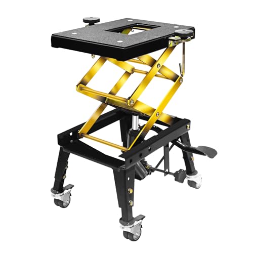 Jack Boss 350 Lbs Motorcycle Lift Jack Table, Hydraulic Foot-Operated Scissor Lift Jack for Bike, Motorcycle Stand with 4 Wheels Black - color: Black