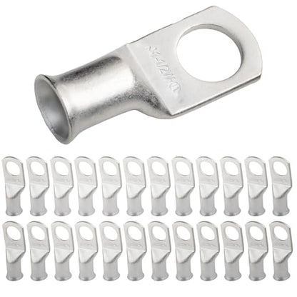 SELTERM 25pcs 1 AWG 1/2" Stud Marine Grade Tinned Copper Battery Cable Lugs, 1 Gauge Ring Terminals, UL Wire Lugs Electrical Battery Cable Ends, Tinned Copper Lugs Battery Terminal Connectors - color: Tinned Copper Lugs, size: 1 Awg - 1/2" (M12) Ring