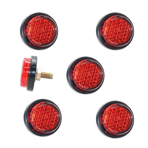 6 Pcs Round Reflectors Motorcycle License Plate Bolts and Nuts Mini Decorative M5 Screw Tag Bolt Reflective (Red)