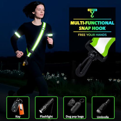 Reflective Walking Gear at Night, High Visibility Safety Reflective Sash Belt and 2-Pack Armband Set, Night Running Safety Gear for Women Men Kids - color: Green